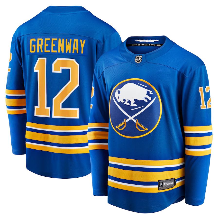 Men Buffalo Sabres 12 Jordan Greenway Fanatics Branded Royal Home Breakaway NHL Jersey